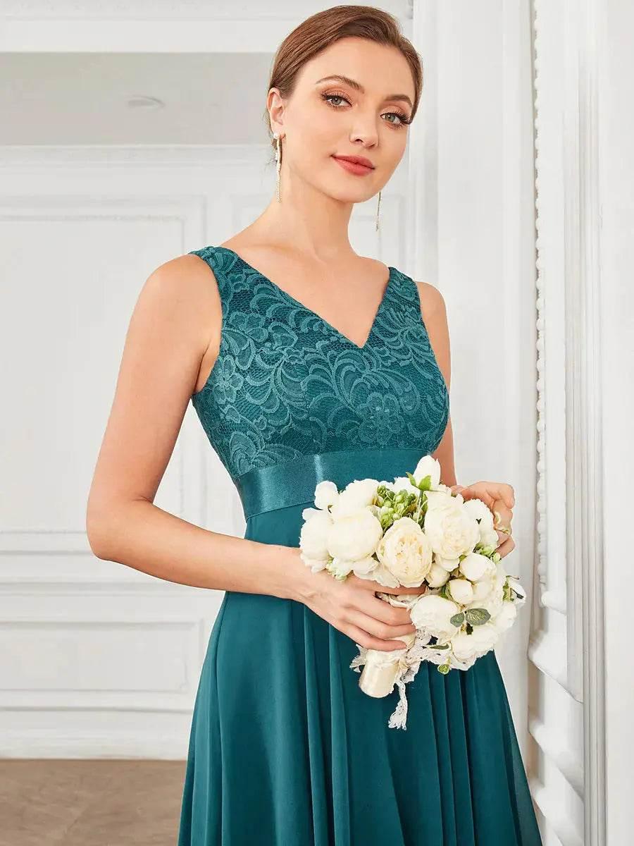 Ever Pretty V-neck Lace Chiffon A-Line Sleeveless Prom Dress - Rosa Apparel