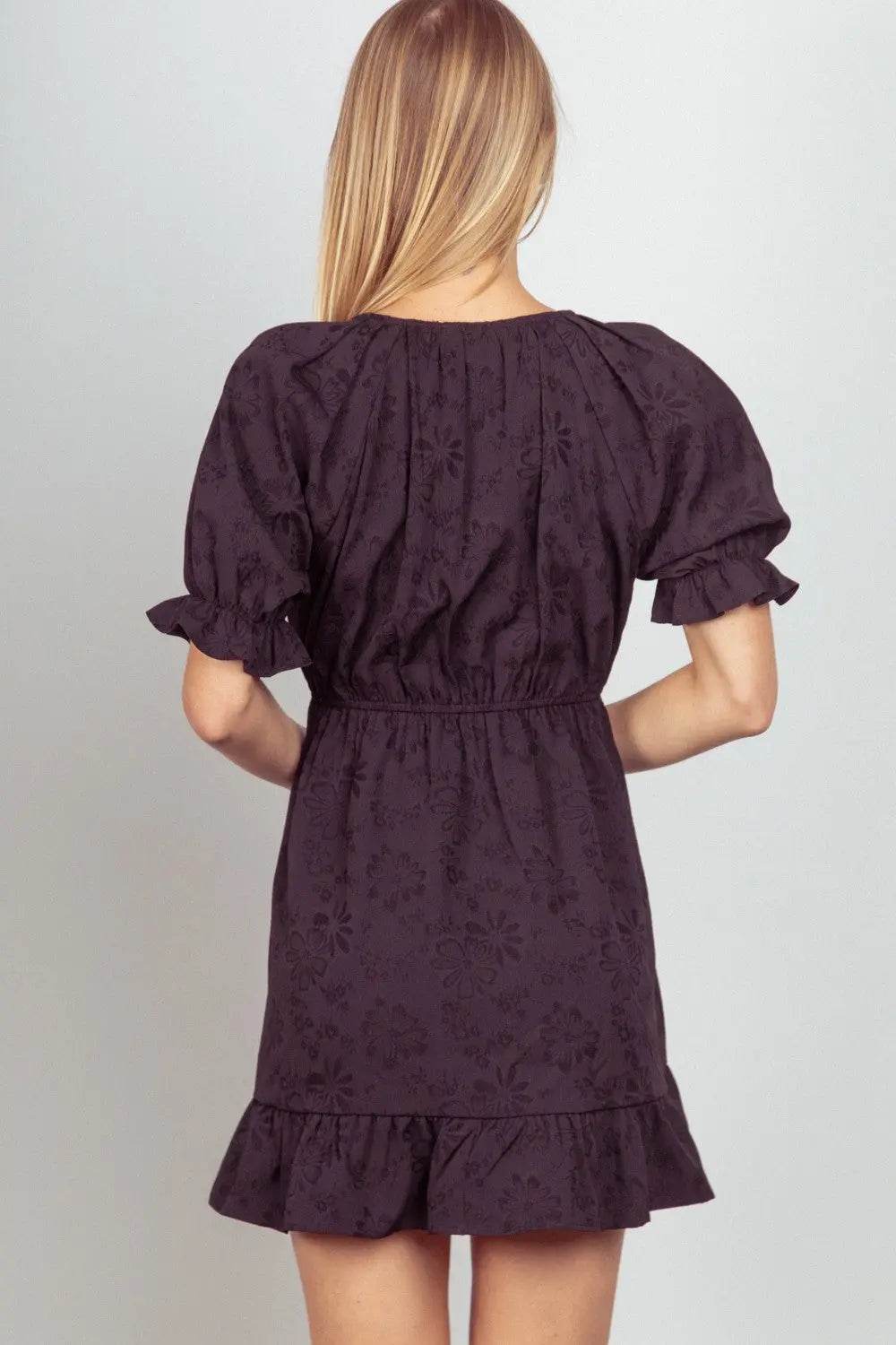 VERY J Floral Textured Woven Ruffled Mini Dress - Rosa Apparel