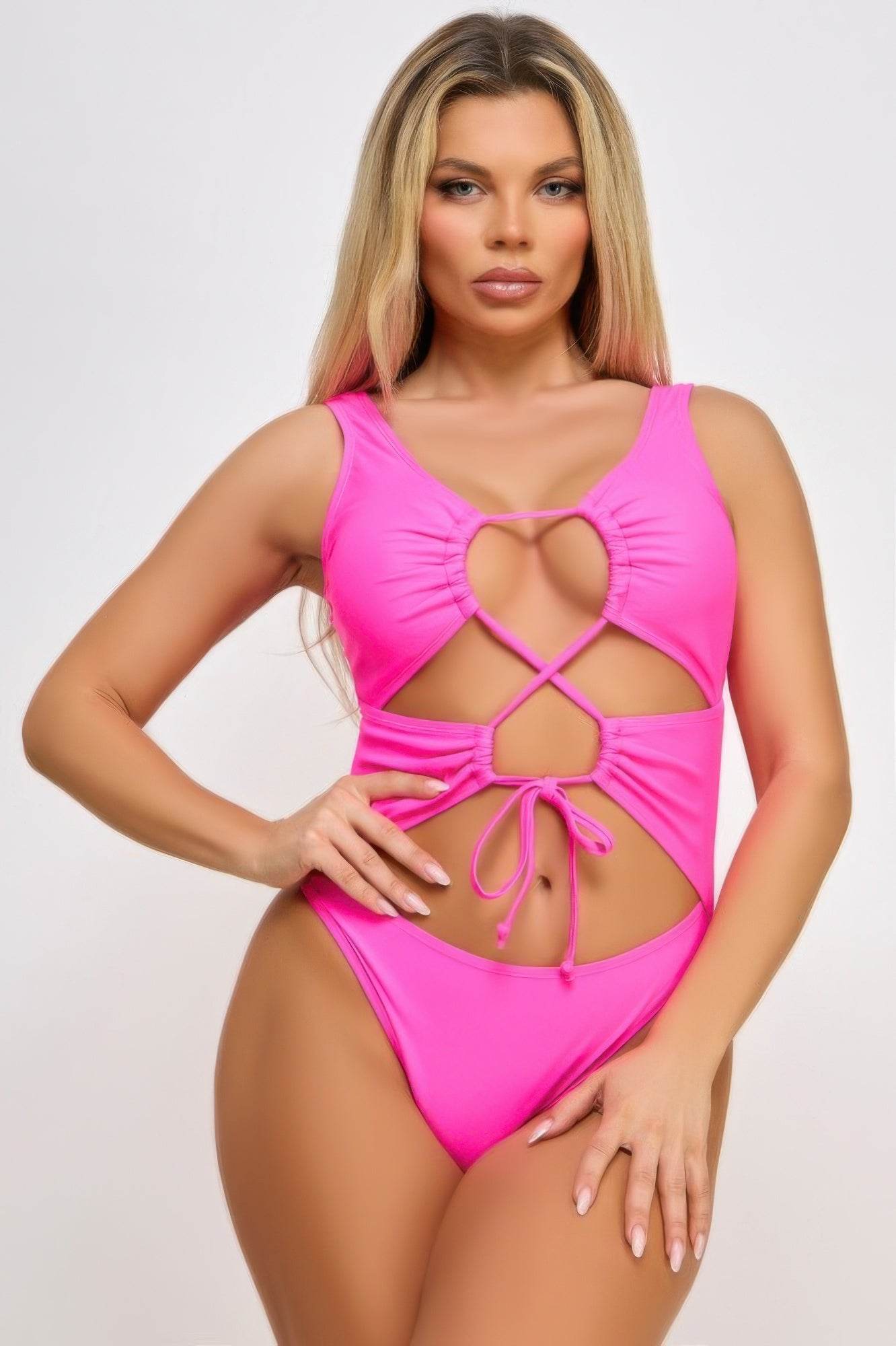 Valery One-Piece Lace-Up Plunge Neckline Swimsuit - Rosa Apparel