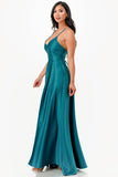 LA Scala Open Side & Back Stretch Satin Evening Gown with Zig Zag Tie 25895