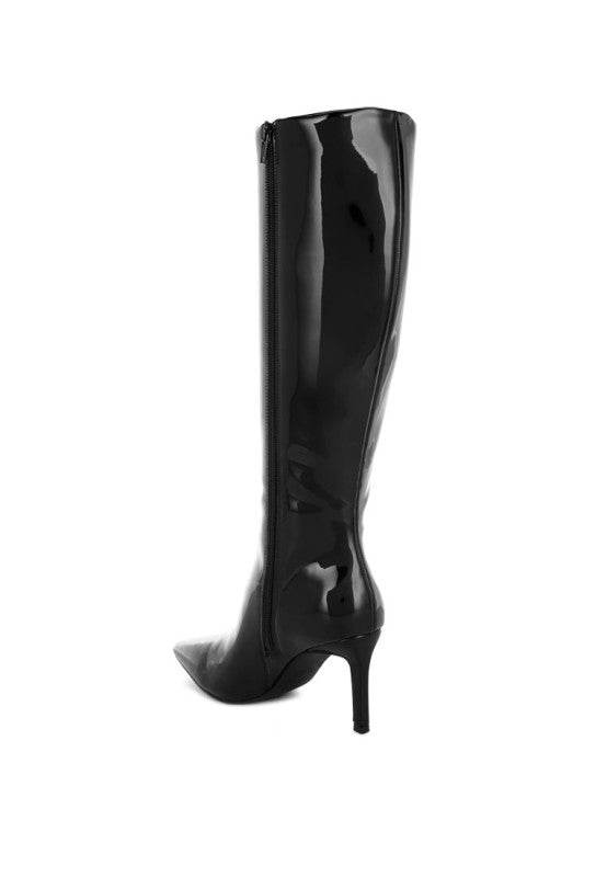 Warley Patent Faux Leather Calf Boots – Women’s Stiletto Heel Boots by Rosa Apparel - Rosa Apparel