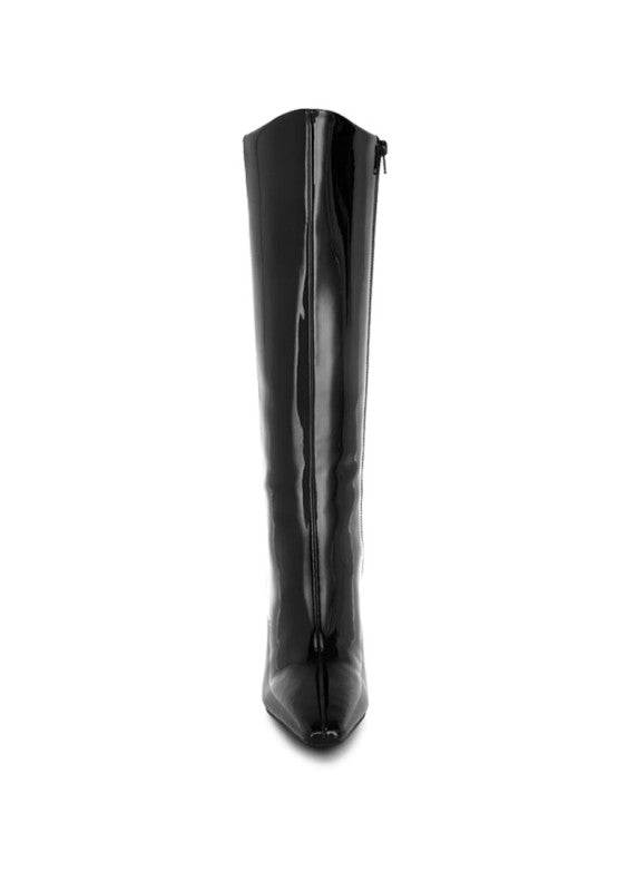 Warley Patent Faux Leather Calf Boots – Women’s Stiletto Heel Boots by Rosa Apparel - Rosa Apparel