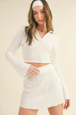 White Waffle Knit Bell Sleeve Top And Skirt Set - Rosa Apparel