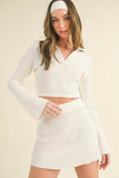 White Waffle Knit Bell Sleeve Top And Skirt Set - Rosa Apparel