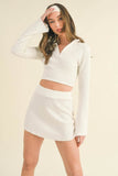White Waffle Knit Bell Sleeve Top And Skirt Set - Rosa Apparel