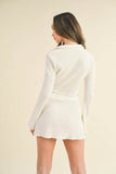 White Waffle Knit Bell Sleeve Top And Skirt Set - Rosa Apparel