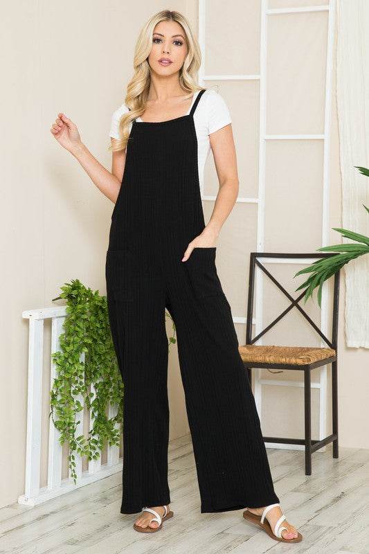 Wide Leg Premium Cotton Rib Overalls - Rosa Apparel