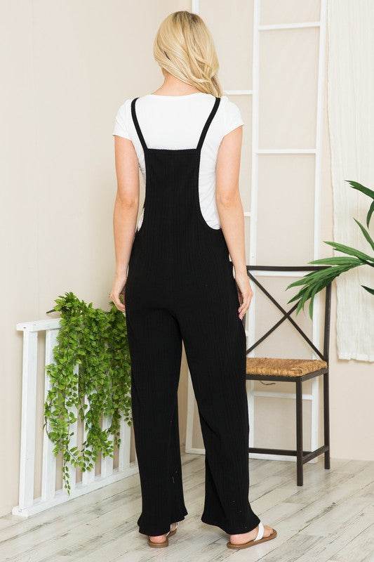 Wide Leg Premium Cotton Rib Overalls - Rosa Apparel