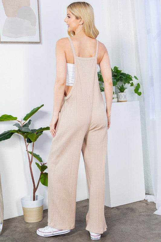 Wide Leg Premium Cotton Rib Overalls - Rosa Apparel