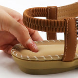 Women Summer Vintage Shoes Sandals Butterfly-knot Rhinestone Slides Elastic Band Sandal Comfort Flats Sandals With Elastic Ankle Strap Casual Rhinestone Shoes Beach Slip On Sandals