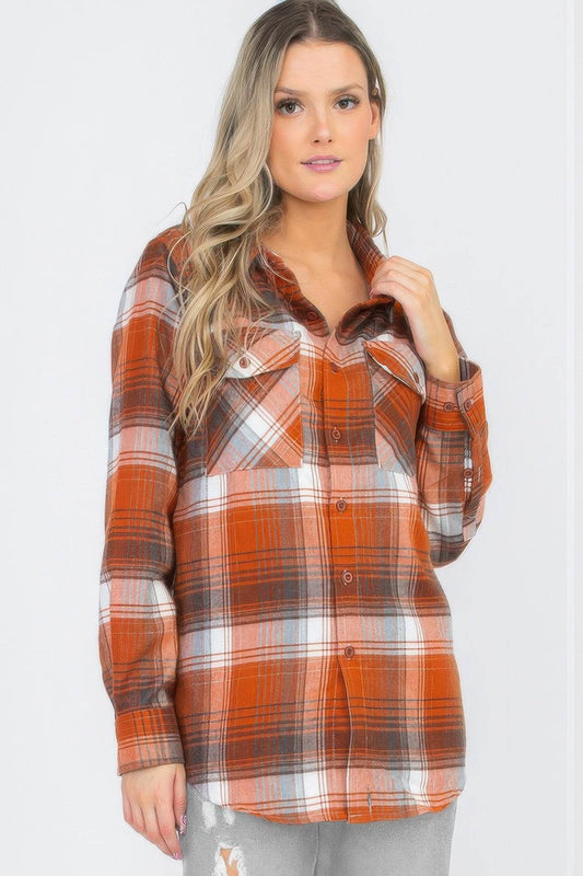 Women's Boyfriend Long Sleeve Checkered Flannel - Rosa Apparel