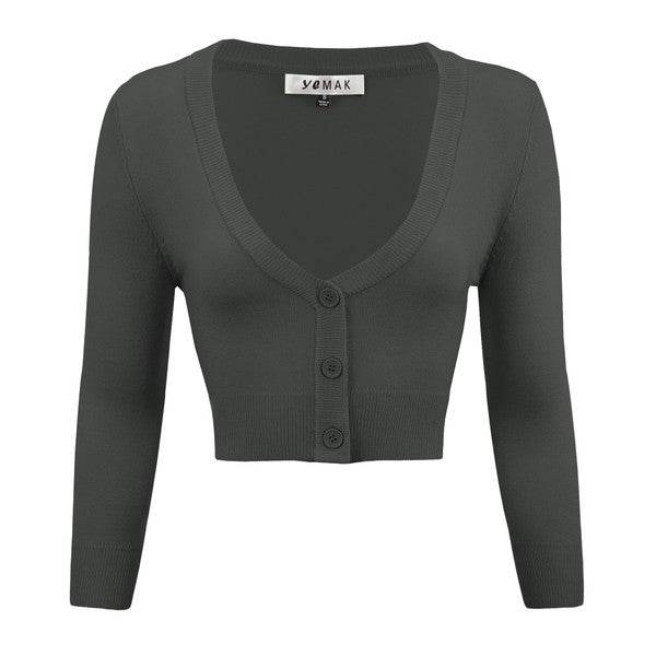 Women's Cropped Bolero 3/4 Sleeve Cardigan - Rosa Apparel