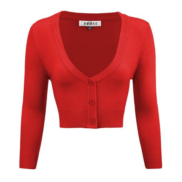 Women's Cropped Bolero 3/4 Sleeve Cardigan - Rosa Apparel