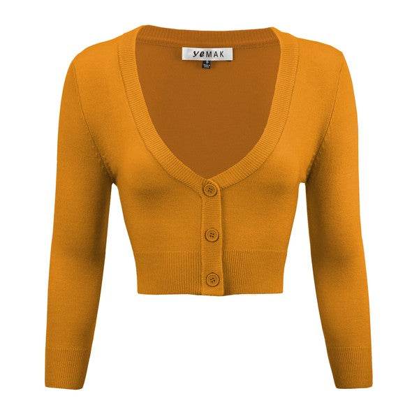 Women's Cropped Bolero 3/4 Sleeve Cardigan - Rosa Apparel
