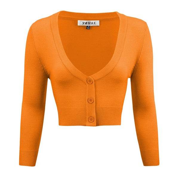 Women's Cropped Bolero 3/4 Sleeve Cardigan - Rosa Apparel