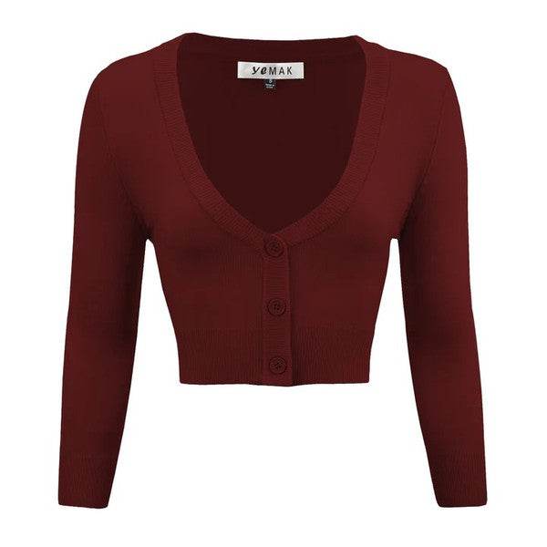 Women's Cropped Bolero 3/4 Sleeve Cardigan - Rosa Apparel