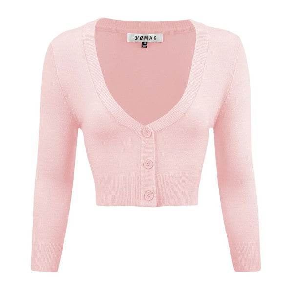 Women's Cropped Bolero 3/4 Sleeve Cardigan - Rosa Apparel