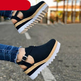 Women's Sandals Vintage Shoes Buckle Strap Straw Thick Bottom Flats Platform Sandals Flock Retro Shoes Woman Buckle Strap Straw Thick Bottom Party Flatform Sandals