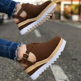 Women's Sandals Vintage Shoes Buckle Strap Straw Thick Bottom Flats Platform Sandals Flock Retro Shoes Woman Buckle Strap Straw Thick Bottom Party Flatform Sandals