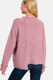 Zenana Asymmetric Hem Drop Shoulder Sweater - Rosa Apparel