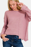 Zenana Asymmetric Hem Drop Shoulder Sweater - Rosa Apparel