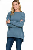 Zenana Dusty Blue Fleece Hi-Low Boyfriend Sweatshirt with Pocket - Rosa Apparel