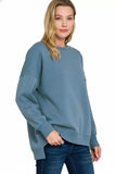 Zenana Dusty Blue Fleece Hi-Low Boyfriend Sweatshirt with Pocket - Rosa Apparel