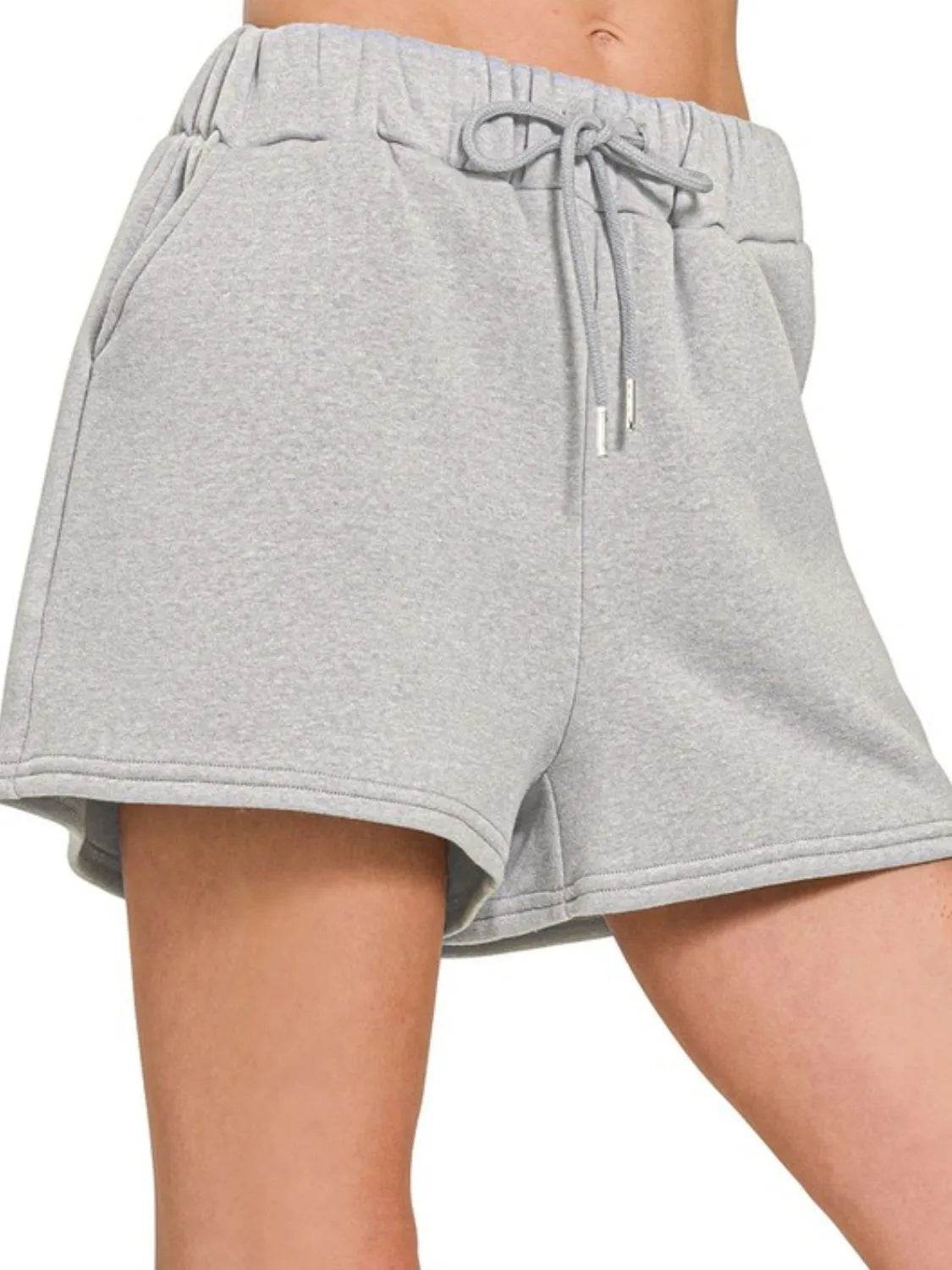 Zenana Fleece Drawstring Short Pants With Pockets - Rosa Apparel
