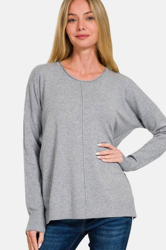 Zenana Front Seam Round Neck Sweater - Rosa Apparel
