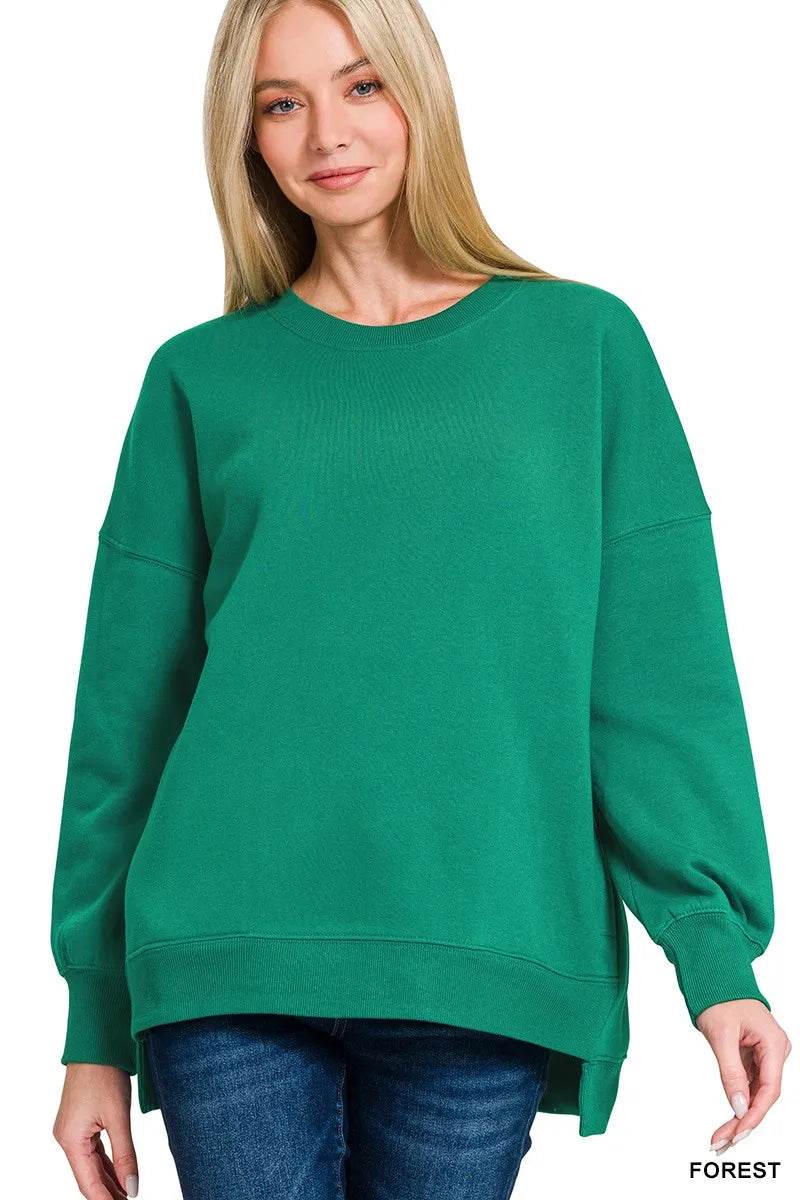 Zenana Green Fleece Hi-Low Boyfriend Sweatshirt with Pocket – Casual Style - Rosa Apparel