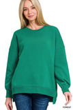 Zenana Green Fleece Hi-Low Boyfriend Sweatshirt with Pocket – Casual Style - Rosa Apparel