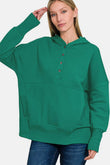 Zenana Half Snap Long Sleeve Hoodie with Kangaroo Pocket - Rosa Apparel