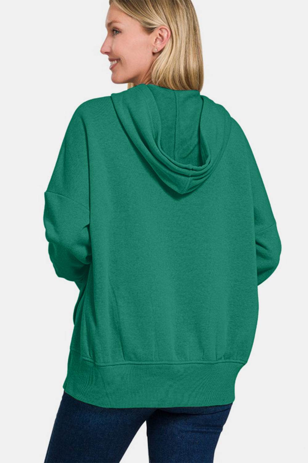 Zenana Half Snap Long Sleeve Hoodie with Kangaroo Pocket - Rosa Apparel
