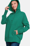 Zenana Half Snap Long Sleeve Hoodie with Kangaroo Pocket - Rosa Apparel