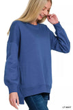 Zenana Navy Fleece Hi-Low Boyfriend Sweatshirt with Pockets – Casual Style - Rosa Apparel