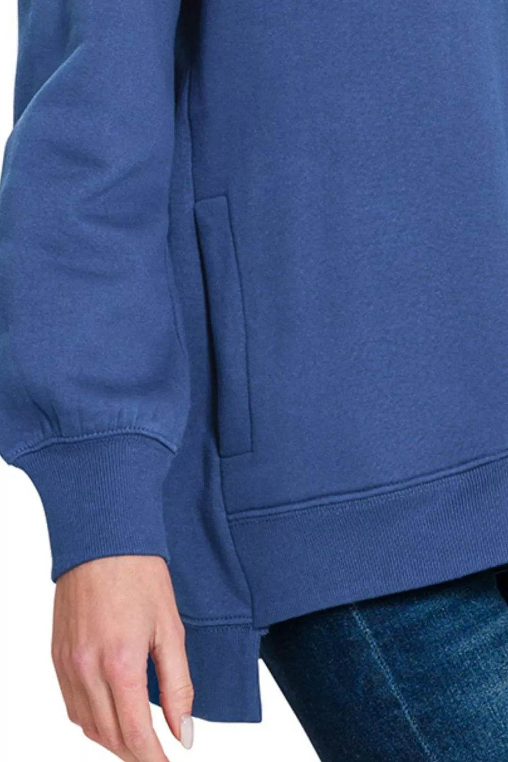 Zenana Navy Fleece Hi-Low Boyfriend Sweatshirt with Pockets – Casual Style - Rosa Apparel