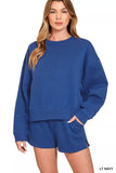 Zenana Navy Fleece Round Neck Sweatshirt and Shorts Set - Rosa Apparel