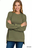 Zenana Olive Fleece Hi-Low Boyfriend Sweatshirt with Pocket - Rosa Apparel