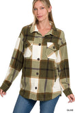 Zenana Oversized Plaid Fleece Olive Shacket – Women’s Button-Up Flannel by Rosa Apparel - Rosa Apparel
