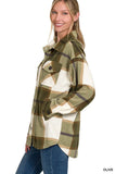 Zenana Oversized Plaid Fleece Olive Shacket – Women’s Button-Up Flannel by Rosa Apparel - Rosa Apparel