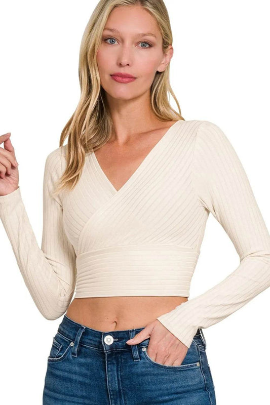 Zenana Ribbed Surplus Waist Band Long Sleeve Top - Rosa Apparel