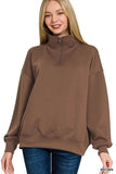 Zenana Scuba Quarter-Zip Sweatshirt – Brown | Women’s Casual Top by Rosa Apparel - Rosa Apparel