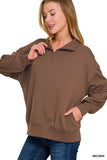 Zenana Scuba Quarter-Zip Sweatshirt – Brown | Women’s Casual Top by Rosa Apparel - Rosa Apparel