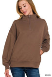 Zenana Scuba Quarter-Zip Sweatshirt – Brown | Women’s Casual Top by Rosa Apparel - Rosa Apparel