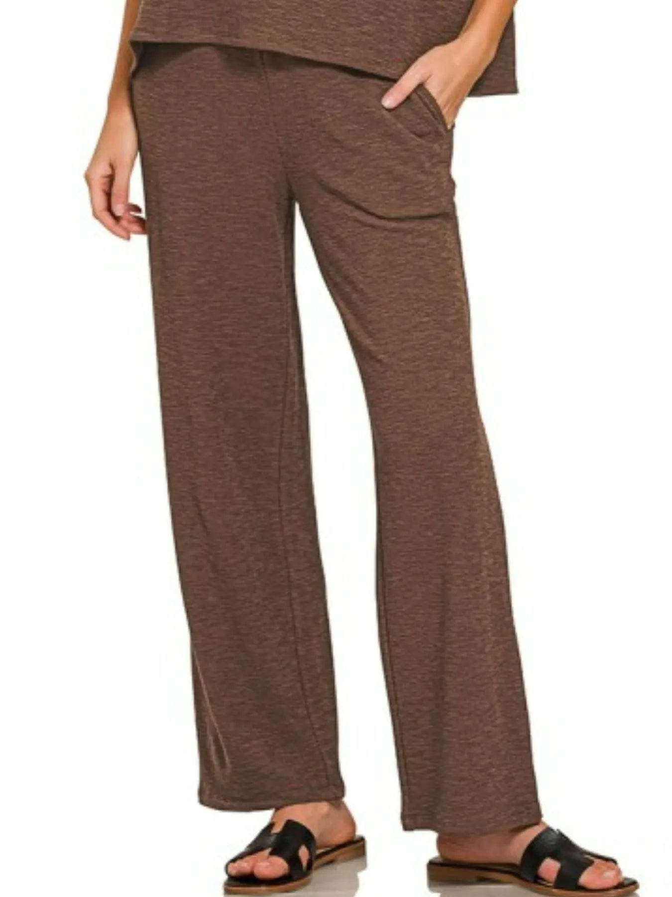 Zenana Slub Short Sleeve T-Shirt and Pants Set - Rosa Apparel