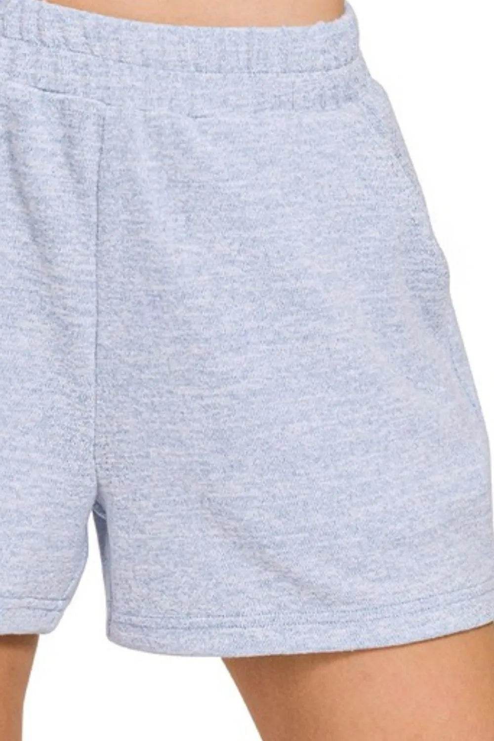 Zenana Soft Melange Hacci Elastic Waist Band Shorts - Rosa Apparel