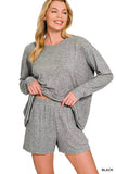 Zenana Soft Melange Long Sleeve Tee and Shorts Set - Rosa Apparel