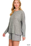 Zenana Soft Melange Long Sleeve Tee and Shorts Set - Rosa Apparel