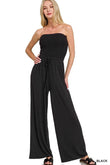 Zenana Strapless Wide Leg Smocked Jumpsuit - Rosa Apparel