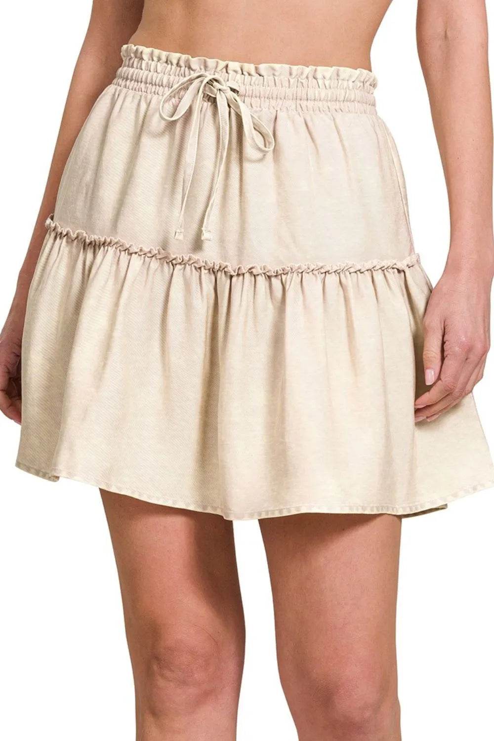 Zenana Tencel Washed Tiered Mini Skirts - Rosa Apparel